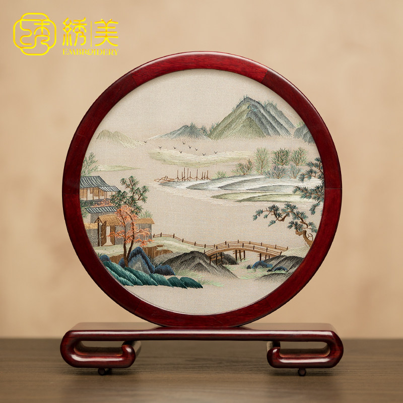 苏州绣美双面绣摆件成品中国特色刺绣礼品送老外装饰台屏纪念礼物