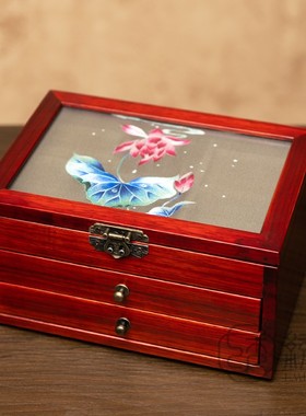 苏绣摆件中式手工双面绣古风首饰盒子国风刺绣收纳盒高档工艺礼品