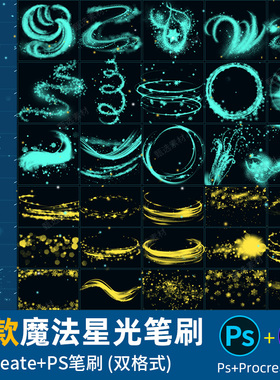 ps笔刷procreate笔刷魔法冰雪荧光环绕星光特效雪花星星摄影后期