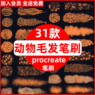iPad绘画动物皮毛绒毛毛发纹理贴图毛茸茸毛球procreate笔刷素材