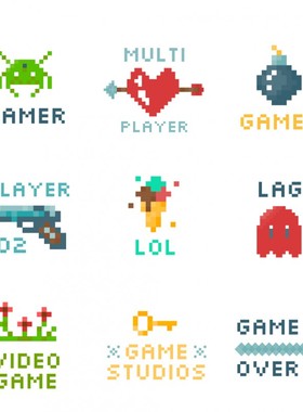 9款 电玩游戏像素LOGO设计标志APP图标AI矢量素材 XD226