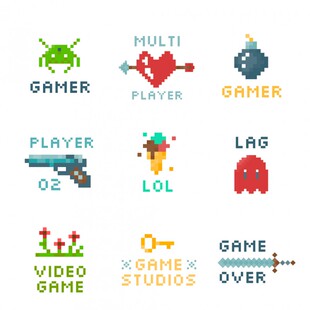 9款 电玩游戏像素LOGO设计标志APP图标AI矢量素材 XD226