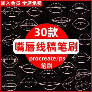 新手写实人像嘴唇唇部造型板绘辅助线稿ps笔刷procreate笔刷素材