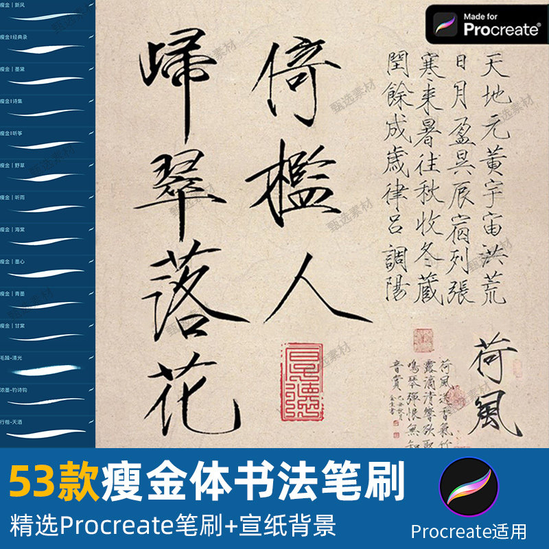 瘦金体procreate笔刷书法字体毛笔书写ipad手写行楷水墨枯墨签字图片