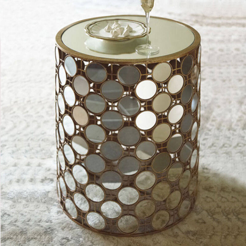 释梦园欧式茶几收纳桌创意简约时尚圆桌镜面家具铁艺圆几角几小茶