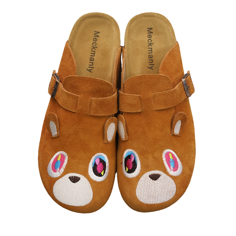 Meckmanly侃爷辍学熊软木拖鞋包头休闲潮流半拖懒人套脚勃肯鞋