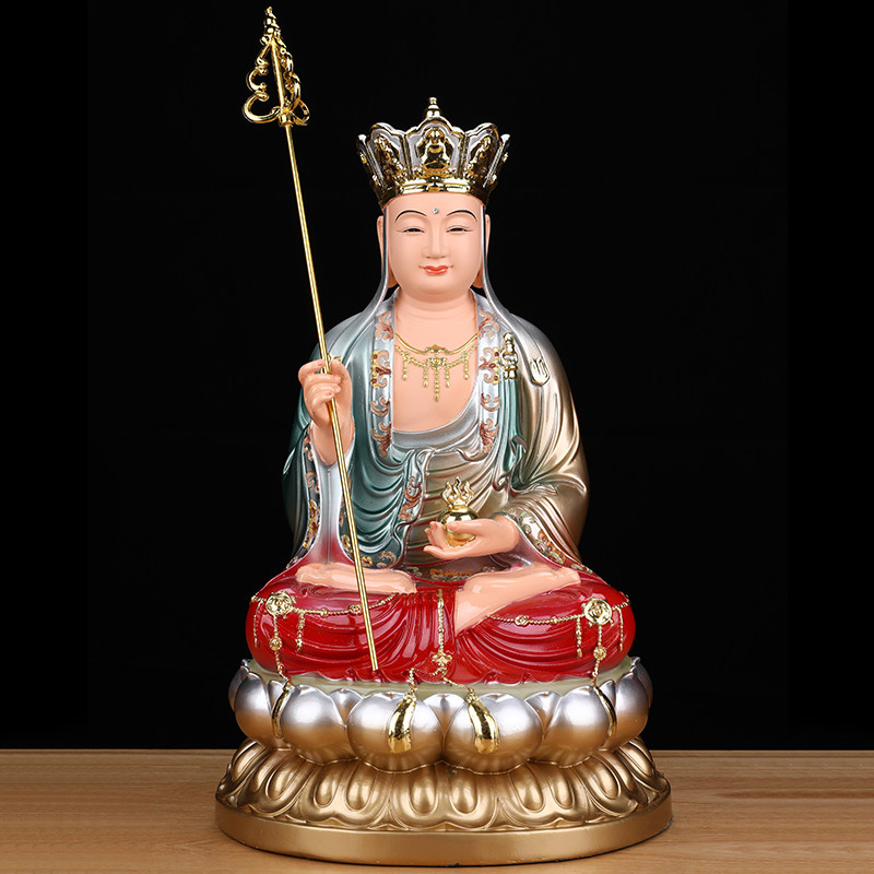 铜彩九华山地藏王菩萨佛像树脂地藏像体真身家用供奉摆件娑婆三圣
