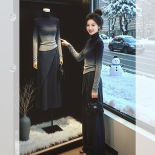 渐变色高领修身针织衫毛衣可外穿内搭女秋冬穿搭韩系显瘦辣妹上衣