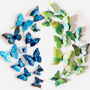 3D立体双层仿真磁吸蝴蝶墙贴纸贴画冰箱贴幼儿园自粘防水可移除