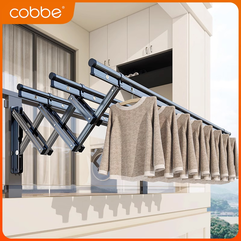 卡贝新款晾衣架户外阳台伸缩室外晾衣杆晒被子推拉折叠晒衣架窗外