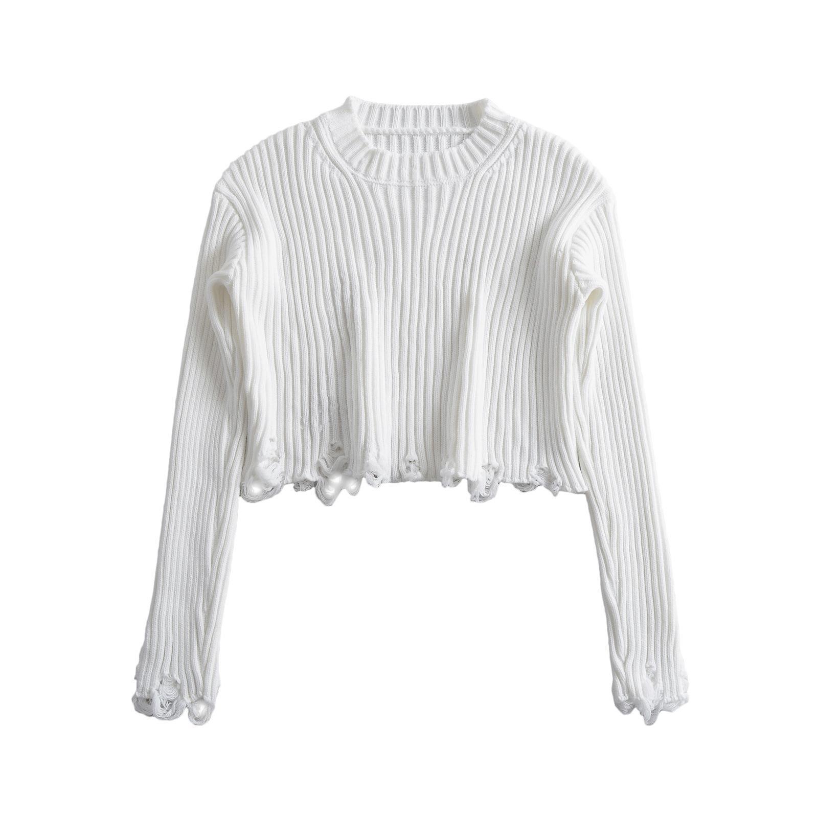 Pullover Raw Edge Neck Thickened Top Round Ragged Womens