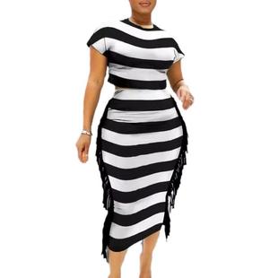 round neck shirt suit hip striped sleeved Womens short