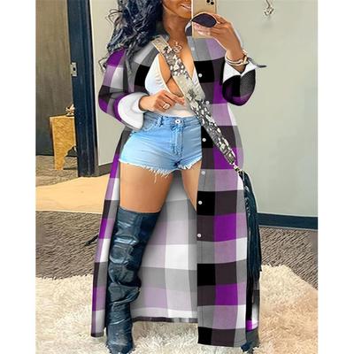 women for coat sexy casual sleeve long plaid fashion womens