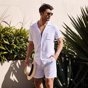 loose sleeved cotton short cardigan shirt linen casual suit