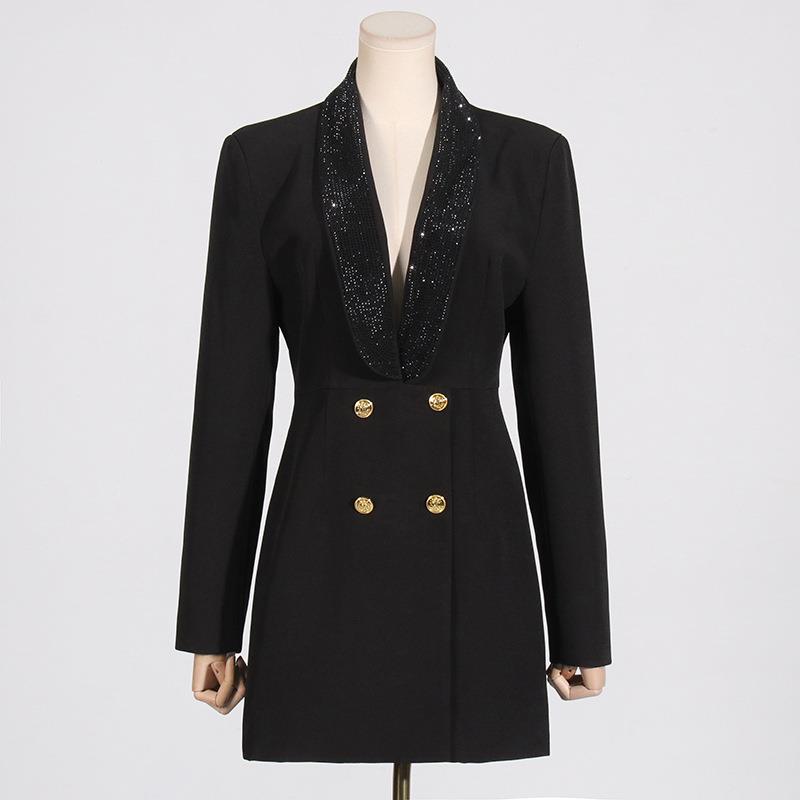 beaded temperament jacket deep heavy backless suit V-neck