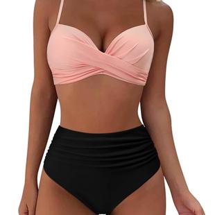 two piece beach women belly swimsuit covering waist for