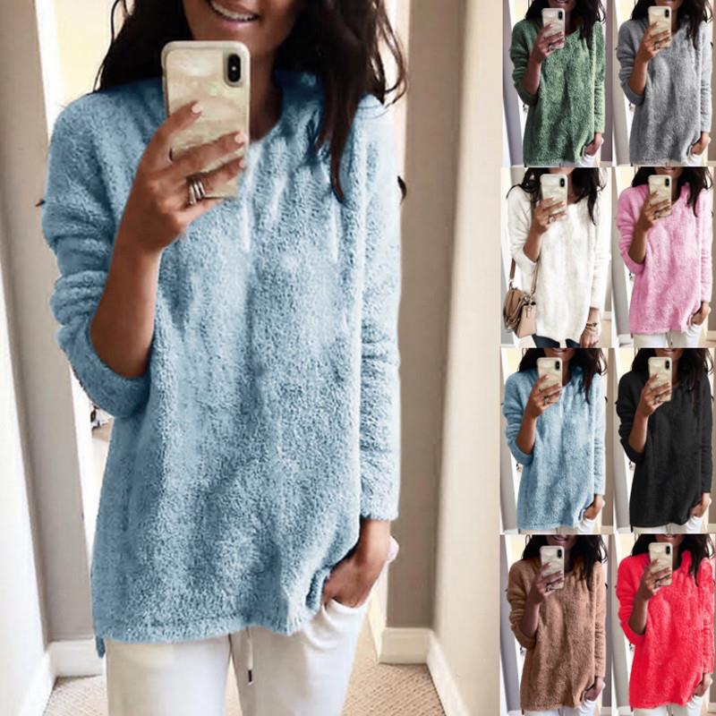Fashion women's round neck sweater fleece top sweater