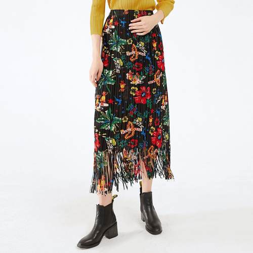 Printed and dyed floral skirt elastic high waist versatile