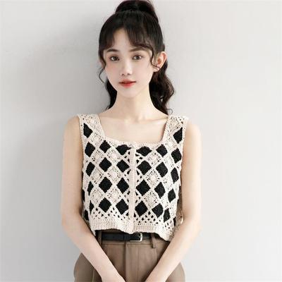 jac for waistcoat down button cardigan crop plaid rhombus