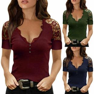 Short Slim Deep shirt Sleeve Neck Lace Sexy Womens