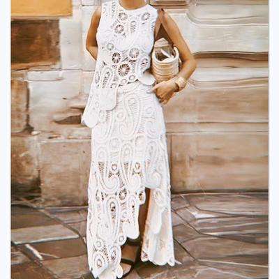 crochet vest paisley sleeveless outfit vacation open-knit
