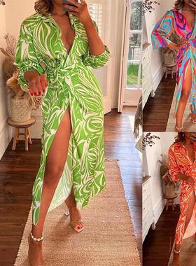 dresses long vintage sundress irregular button breasted