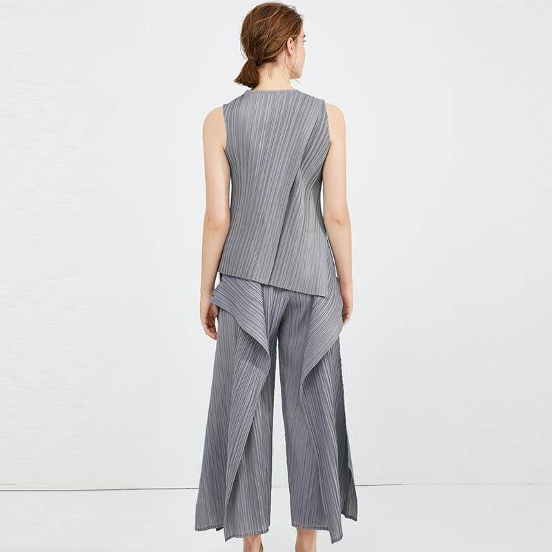 Pleated double-layer top vest casual wide-leg pants