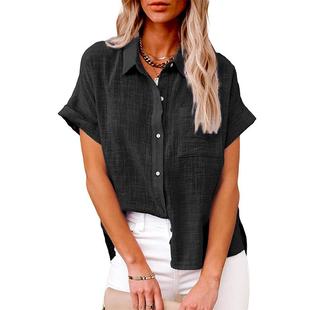 linen sleeve short solid color loose shirt casual