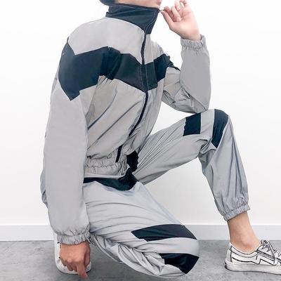 personality splicing reflective street two-piece sports