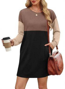 Womens Long Sleeve Dress Loose Casual Flowy Dress with