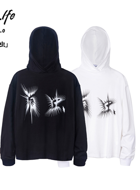 lablfe实拟大陆 「角虫」瞳孔扩散印花连帽内搭长袖TEE TV-01004