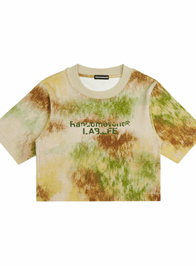 联名款Randomevent x LABLFE SS23苔藓字母图案短款短袖T恤 女款
