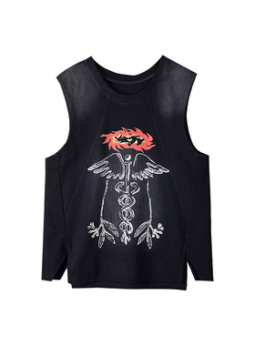 lablfe拼接坎肩双蛇橄榄枝印花背心