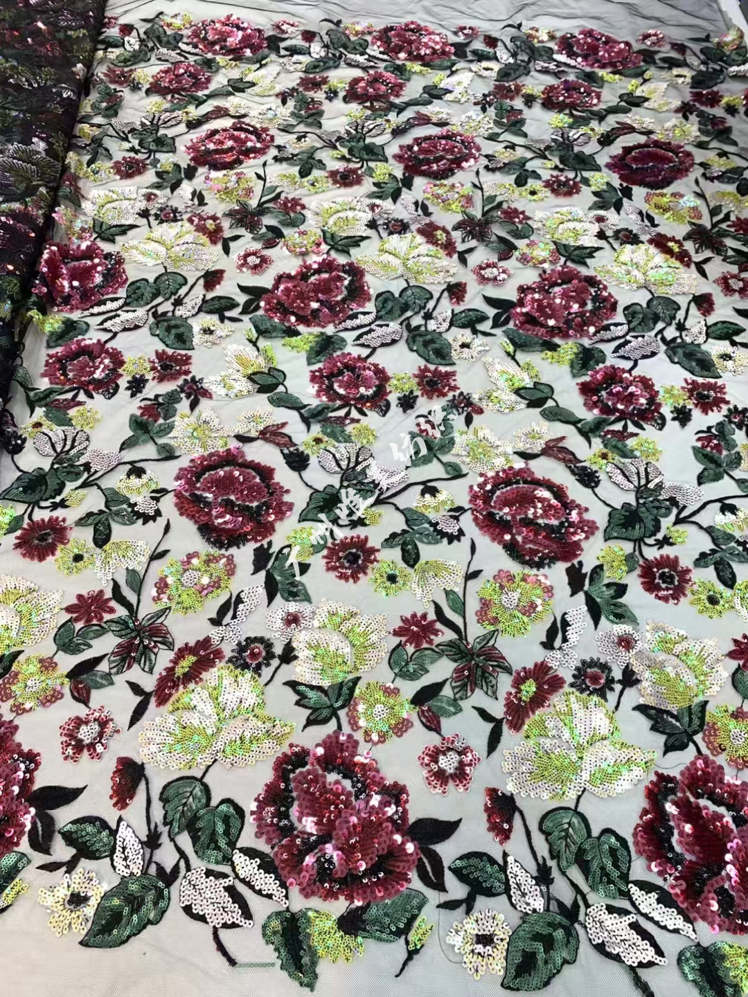 重工旗袍礼服国风多色亮片刺绣面面料/布类