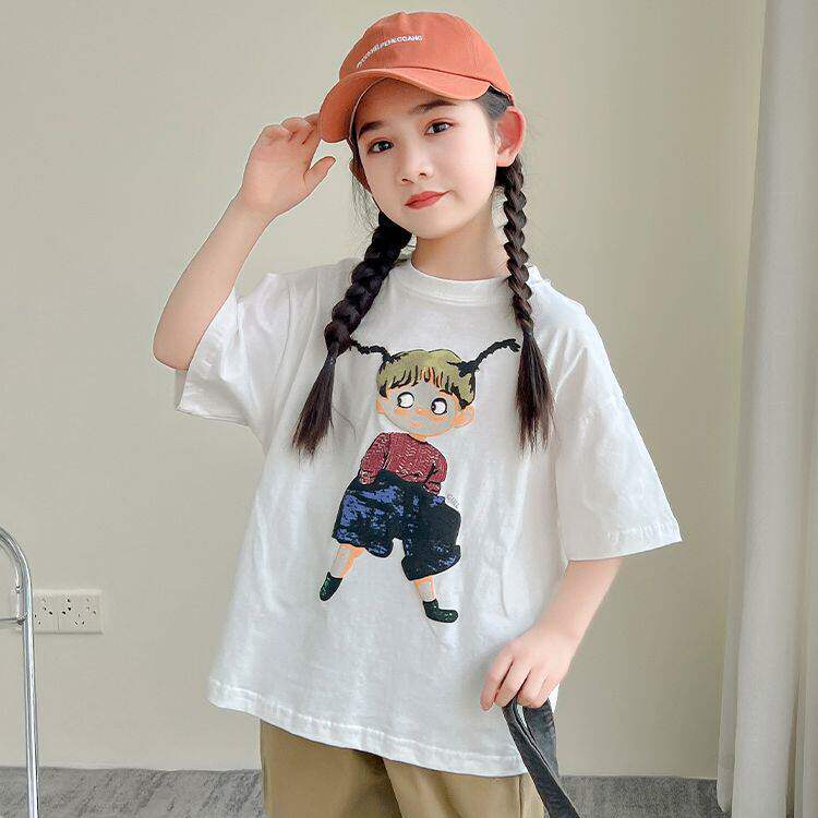 白色短袖T恤女童打底衫夏装儿童上衣洋气新款女大童纯棉夏款衣服