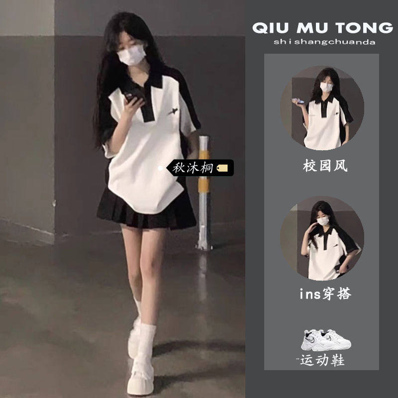 宽松上衣裙子套装翻领短袖t恤小个子儿童宝宝女童装夏季2026新款