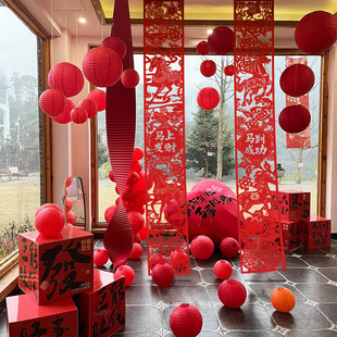马年春节毛毡剪纸店面橱窗装饰喜庆灯笼挂饰新中式新年拍照道具