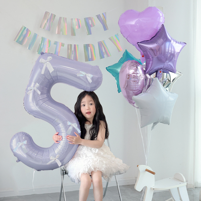 生日布置奶油紫数字气球男女孩
