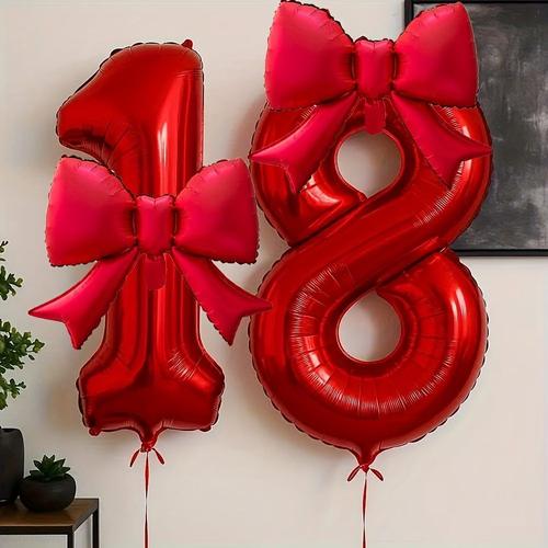 32寸红色蝴蝶结数字气球铝膜新年春节拍照道具装饰生日场景布置
