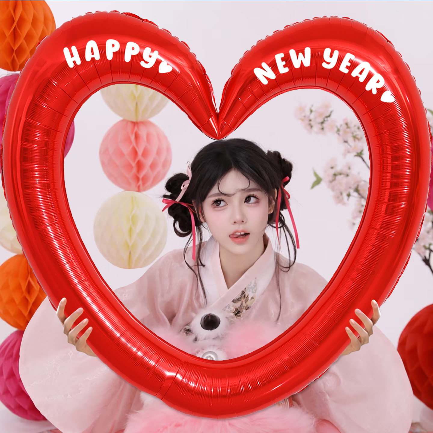 2026年元旦拍照手持爱心气球道具