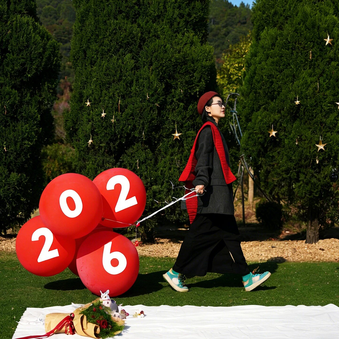 2026新年拍照道工具红色数字气球36寸眼镜横幅马年氛围布置装饰品