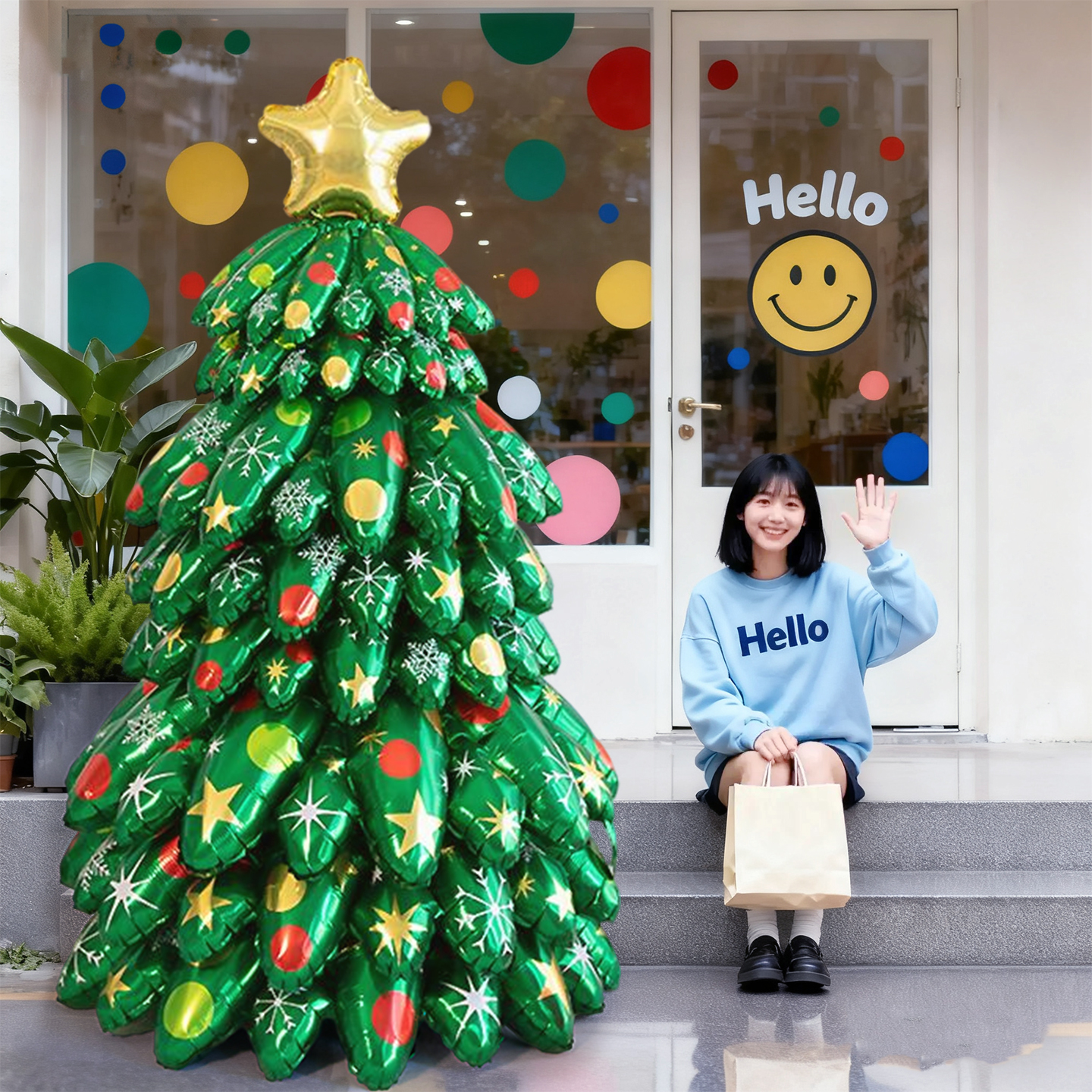 圣诞树铝膜气球商场门口装饰摆件