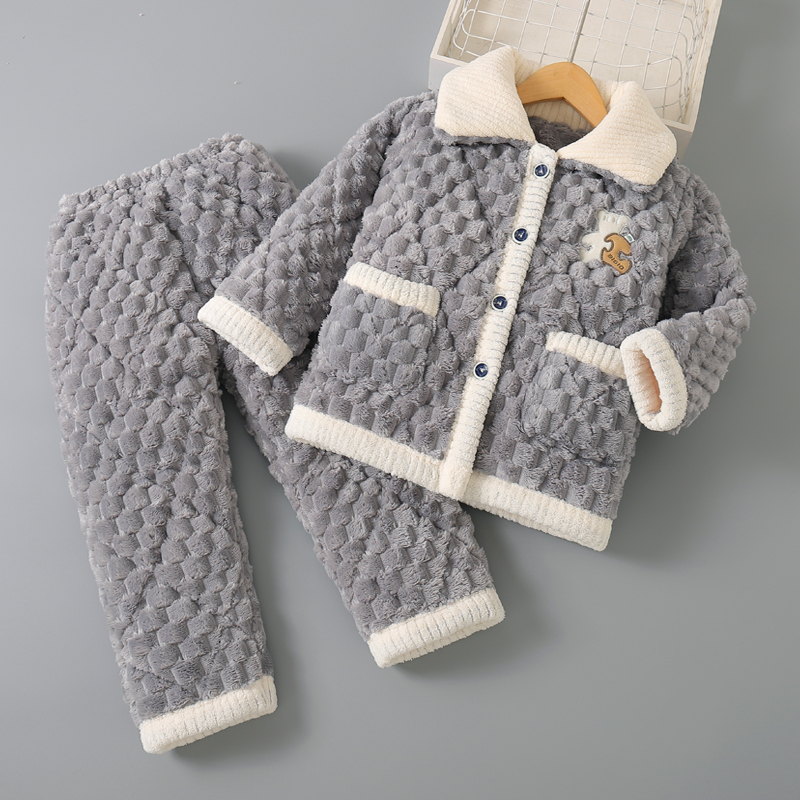 冬季男童三层加厚款夹棉睡衣