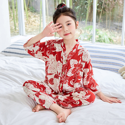 淘安贝儿童夏季棉绸睡衣套装