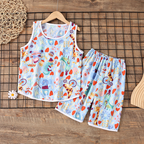 夏季儿童棉绸薄款家居服套装
