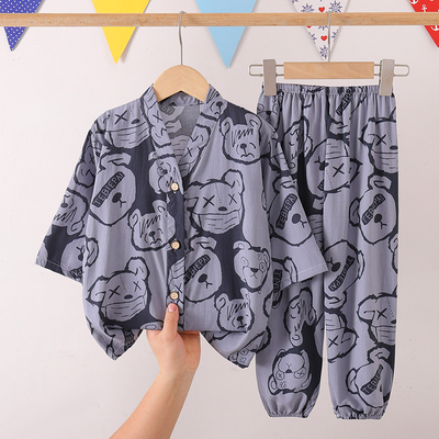 棉绸睡衣夏季男童女童家居服套装