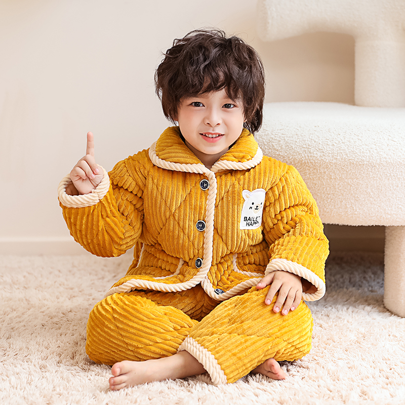 冬季男童法兰绒三层加厚款夹棉