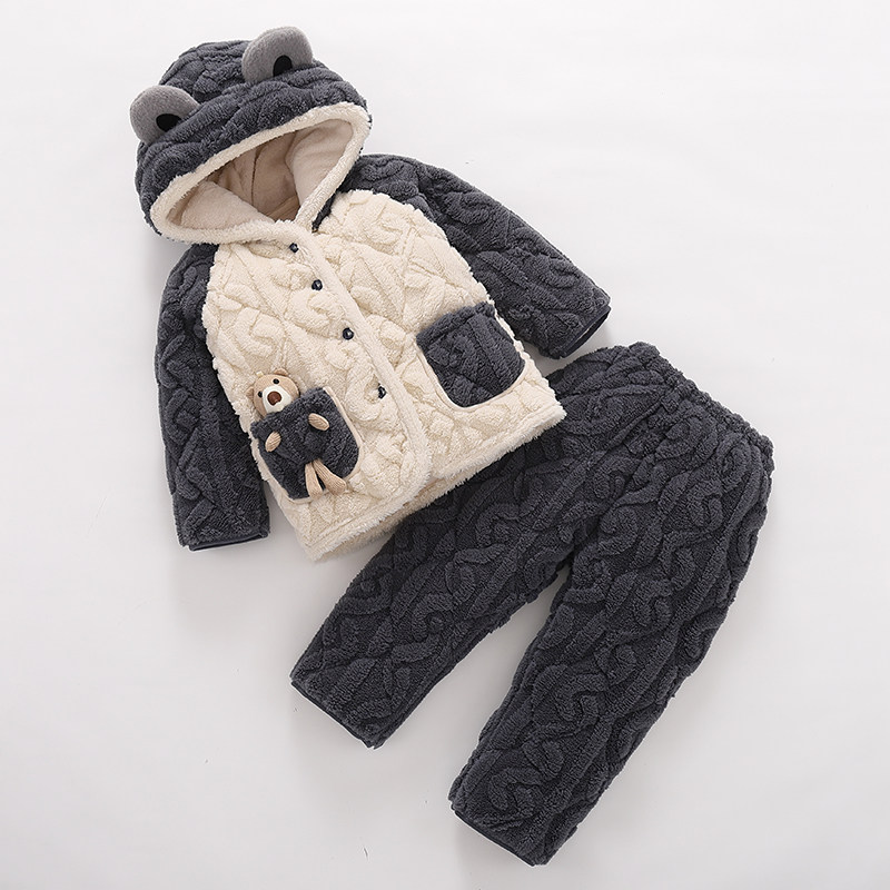 冬季儿童睡衣男童珊瑚绒女童加厚款夹棉法兰绒男孩宝宝家居服套装