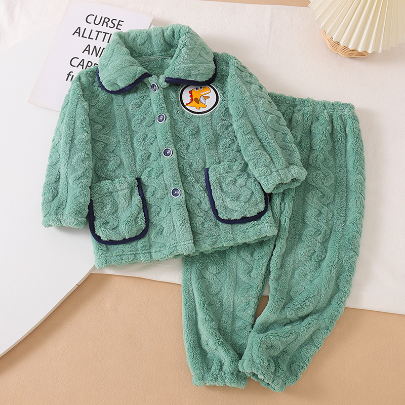 秋冬季儿童法兰绒加厚家居服套装