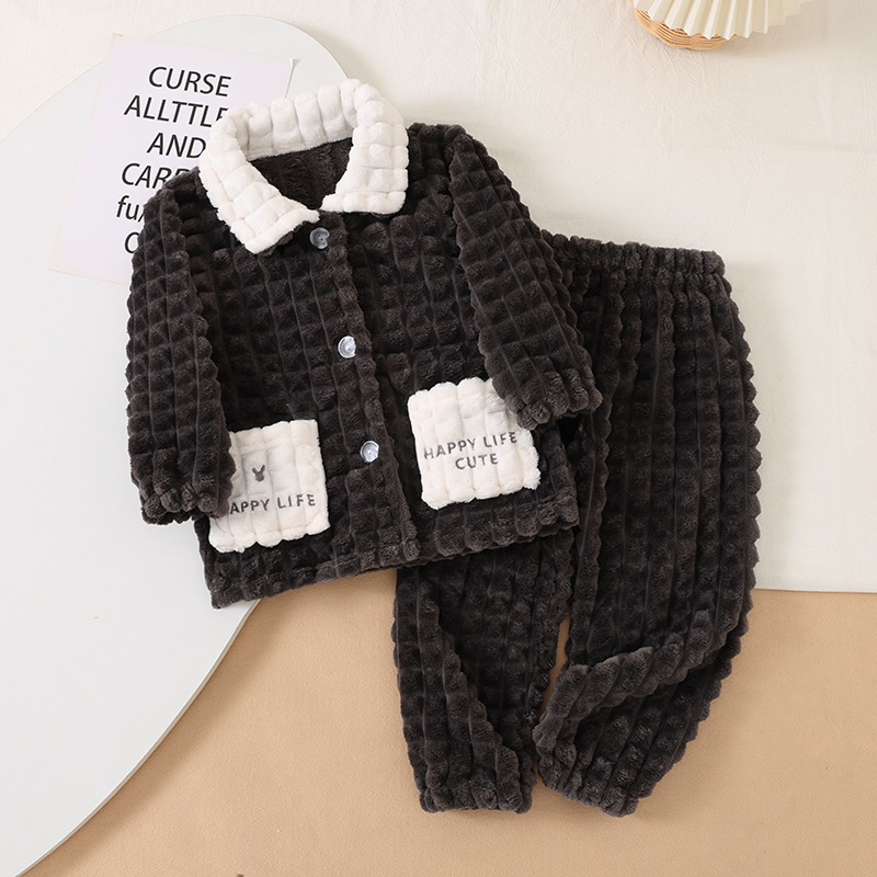 儿童法兰绒睡衣套装珊瑚绒